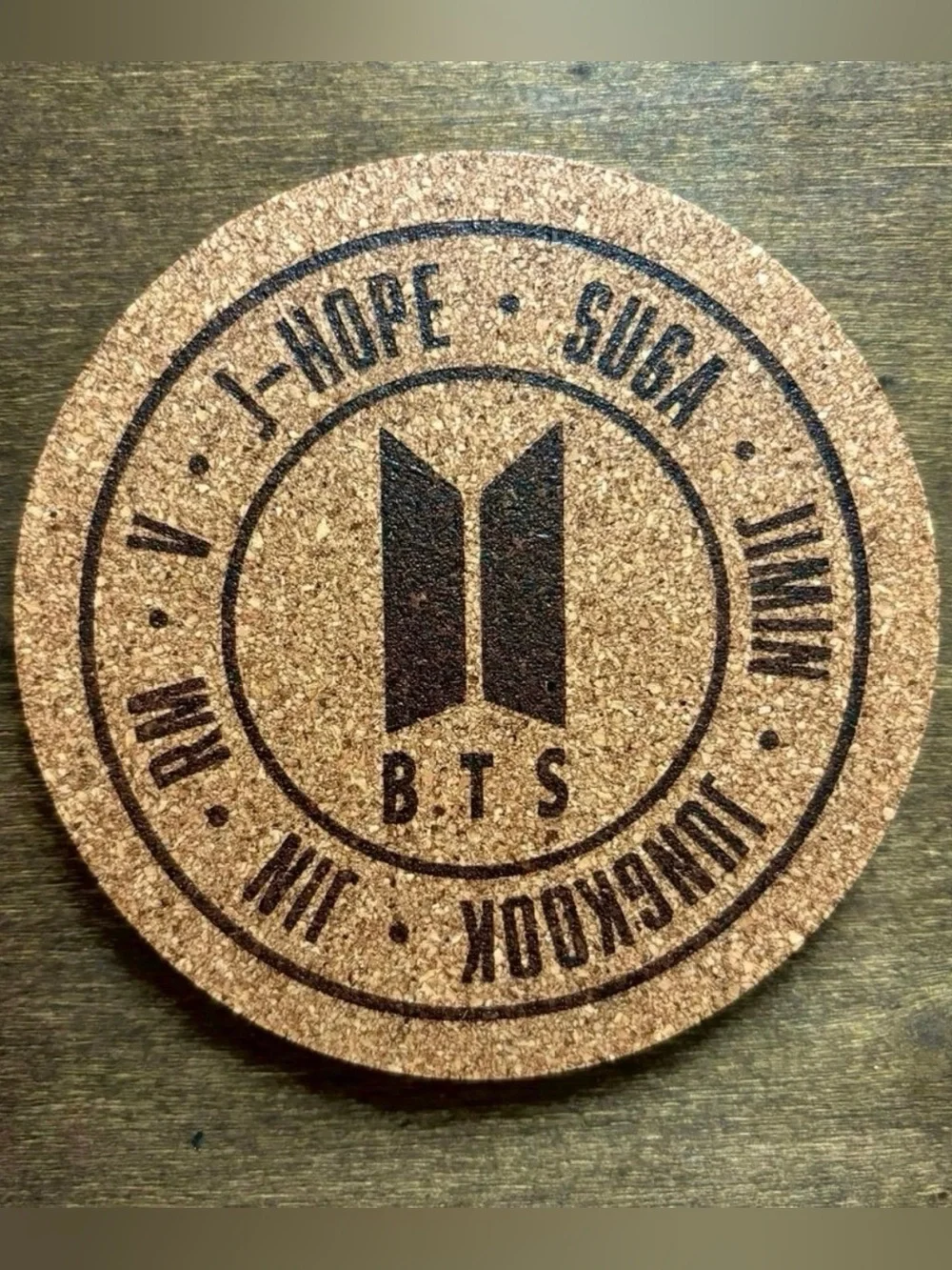 BTS Logo Laser Engraved Cork Coaster #5